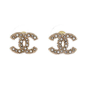 Chanel CC Stud Earrings Metal with Crystals